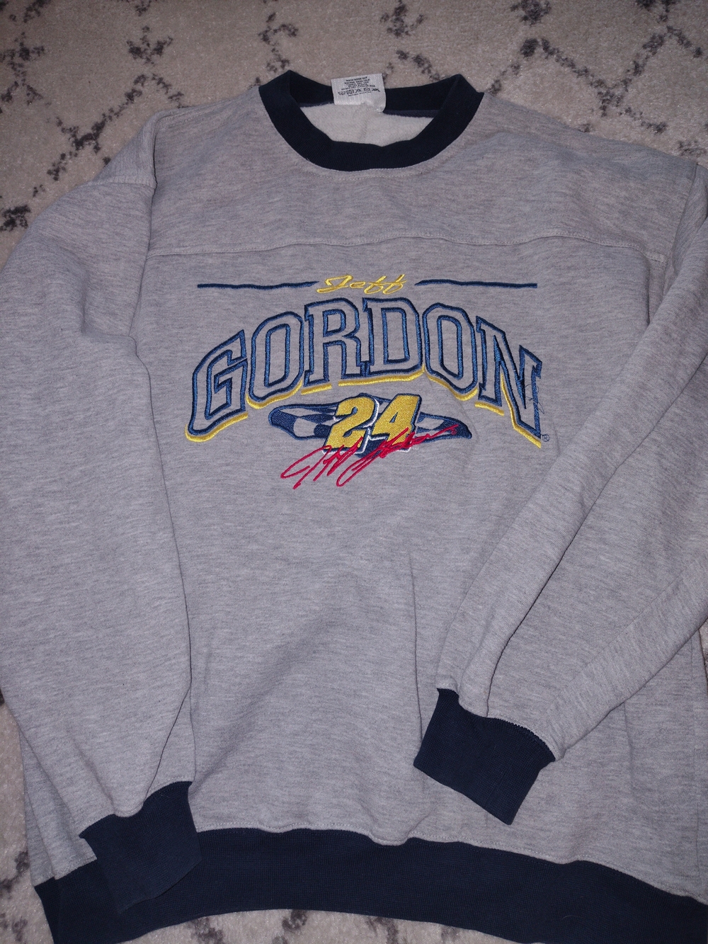 Gray Crewneck Sweatshirt with Navy Trim